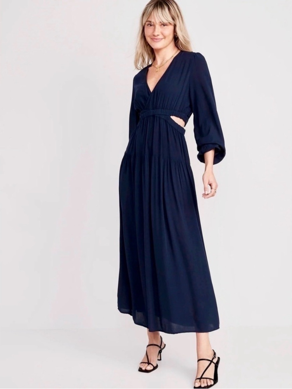 Old Navy Black V‑Neck Midi Dress with Waist Cutouts